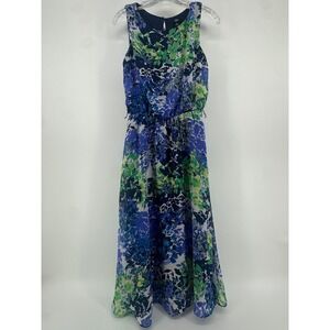 JBS Womens Blue Green Floral Chiffon Sleeveless Maxi Dress Size 6 Whimsy Spring